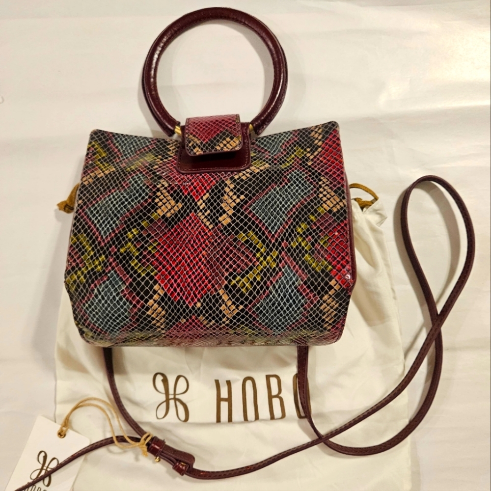 HOBO Heidi Small Crossbody Bag Mosaic Snake Burgundy Purple Leather  - Picture 9 of 10